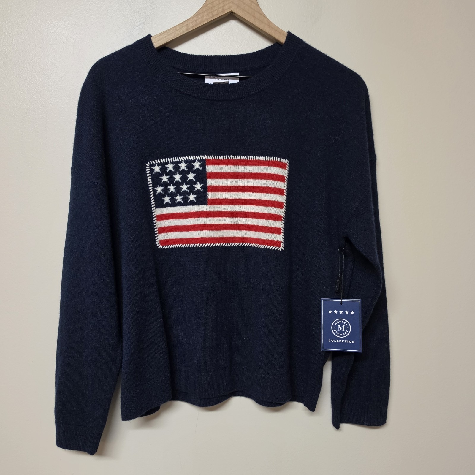 Martha Stewart Collection 100 Cashmere Sweater S Navy American Flag Nwt Martha Stewart Collection 100 Cashmere Sweater S Navy American Flag Nwt